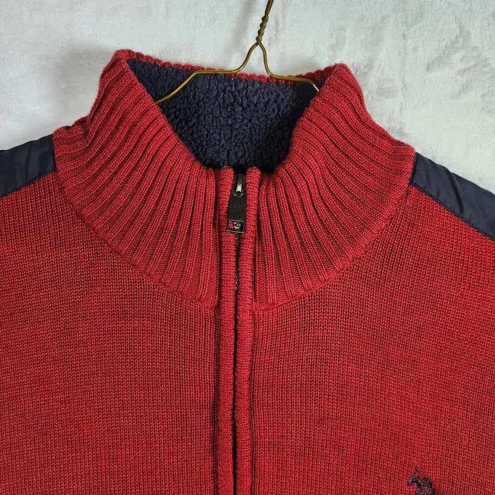 US Polo Assn Quarter Zip Red Sweater Mens Size 2XL Cotton‎ Blend